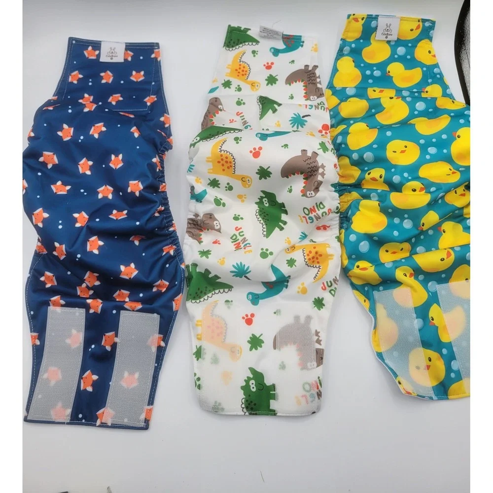 CuteBone Dog Diapers 3 Pack Reusable Washable Medium Duck Dino Fox‎ Prints